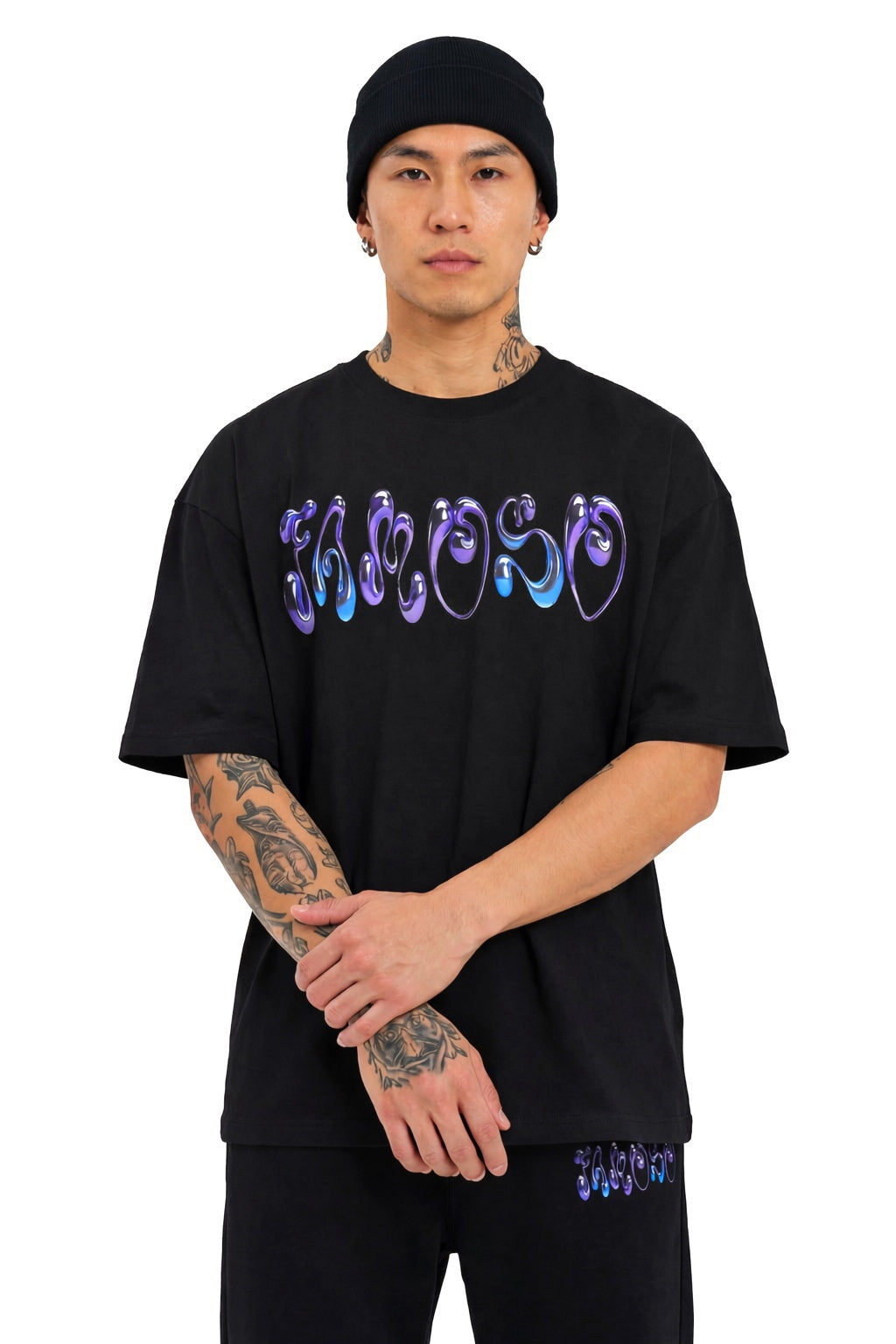 Schwarzes oversized T-Shirt mit Front-Print „FAMOSO“, 270 GSM aus 100 % Baumwolle, cleaner Streetwear-Fit